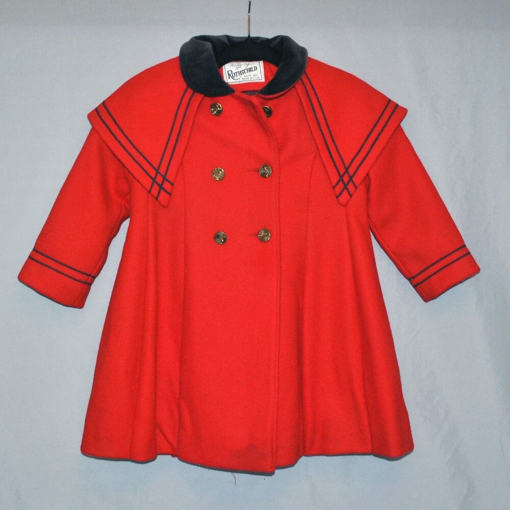 Vintage Rothschild Wool Coat Girls Size 4 Red & Blue Pea Coat